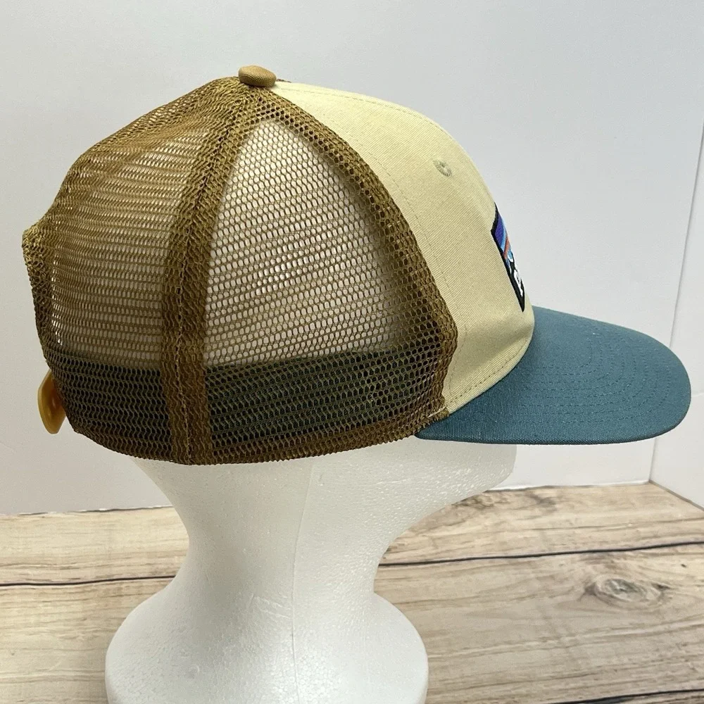 Patagonia Men's Trucker Hat‎ Cap Blue Tan Snap Back Classic Fit Embroidered Logo